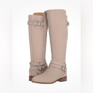 Lucky Brand Paxtreen Chinchilla Beige Leather Knee High Boots, size 8, Wide Calf